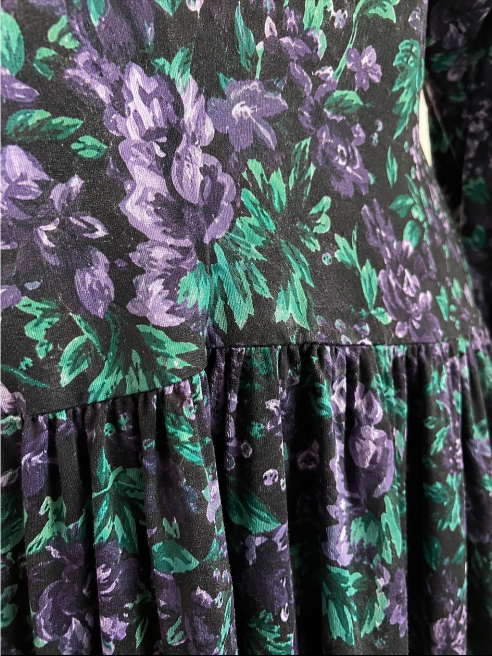 Vintage 90s Floral Maxi Dress XL Purple Green Grunge Pockets - Picture 9 of 9